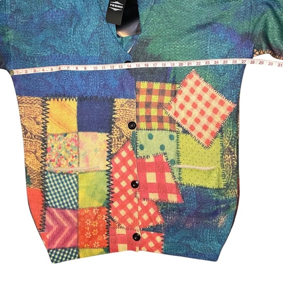 NWT YESNO Cottagecore Patchwork Cardigan Cotton Wool Kantha Button 3XL Colorful - Picture 5 of 7